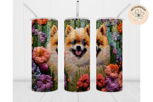 20oz Dog Flower Embroidery Tumbler Wrap1