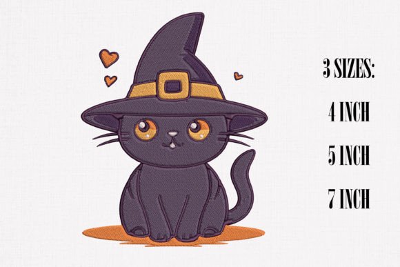 Black Cat Witch Hat Halloween Embroidery
