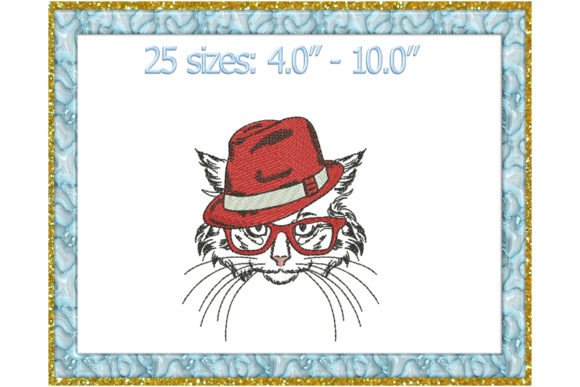 Cat in Hat Embroidery Instant Download
