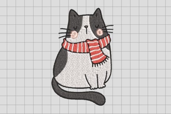 Cat with Christmas Scarf Embroidery File