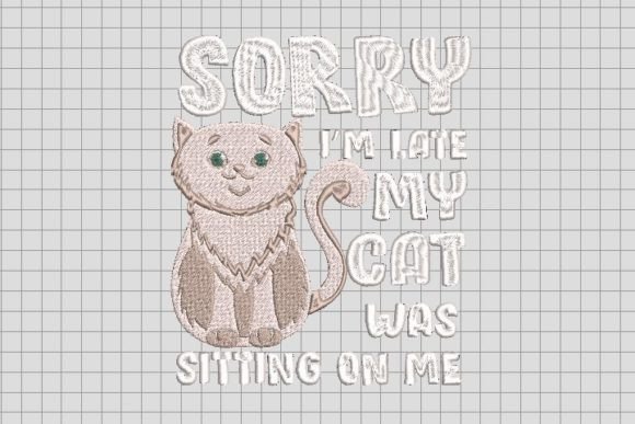 Cute White Cat with Quote Embroidery File