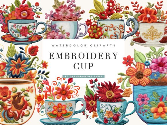 Embroidery Cup Clipart Bundle