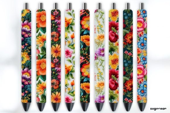 Embroidery Flowers Pen Wraps Sublimation