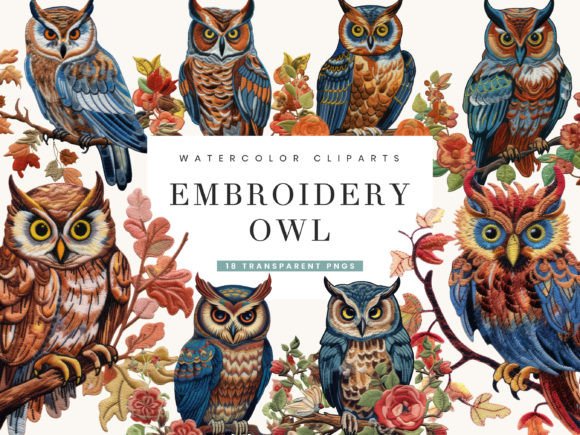 Embroidery Owl Clipart Bundle
