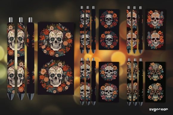 Embroidery Skull Pen Wraps Sublimation