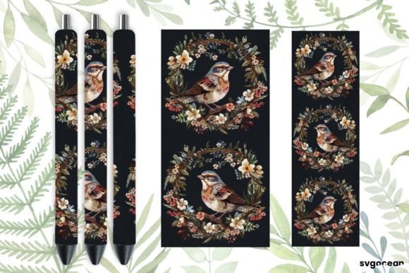 Embroidery Sparrow Pen Wraps Sublimation