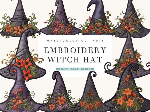 Embroidery Witch Hat Clipart Bundle