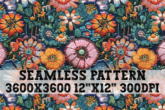 Flower Embroidery Scene Seamless Pattern