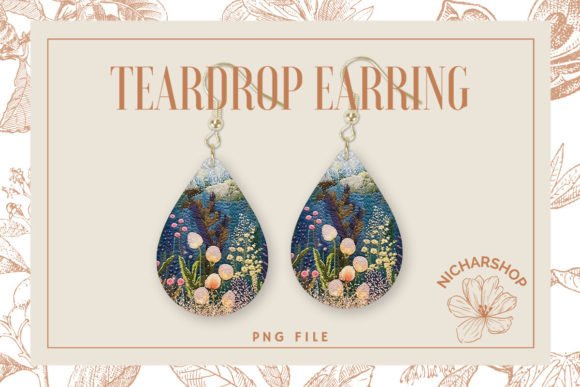 Flower Embroidery Teardrop Earring