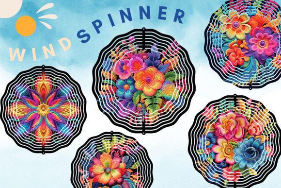 Flower Embroidery Wind Spinner Template