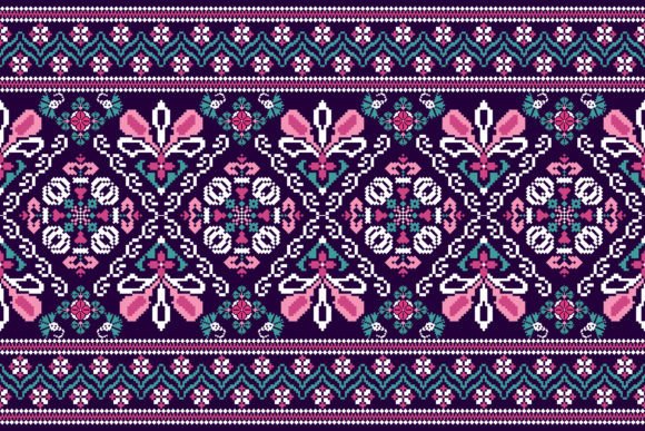 Indian Floral Pixel Art Embroidery