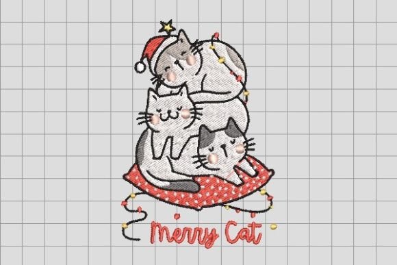 Merry Cat Sleeping Together Embroidery
