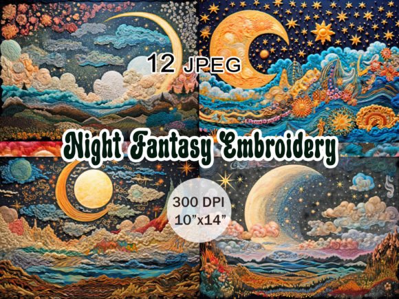 Night Fantasy Embroidery JPEG Clipart