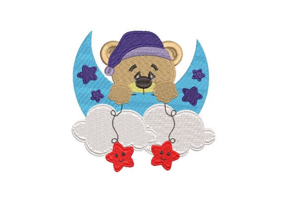 Sad Bear with Moon and Cloud Embroidery